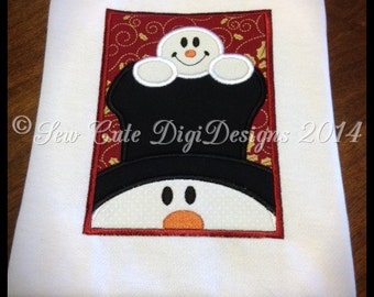 Super Cute Peeking Snowman with a Snowman Peeking over top of the hat with in a frame - Instant Download