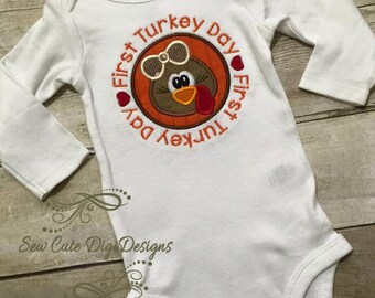 First Turkey Day - Girl Circle Applique Design