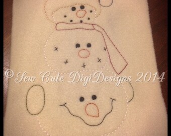 Stacked Snowman Trio Redwork for Machine Embroidery - Instant Download