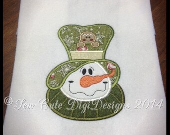 Cute Country Snowman with a Gingerbread popping out of the Hat - Applique Design - Instant Download