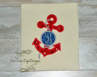 Nautical Anchor Monogram Applique Design