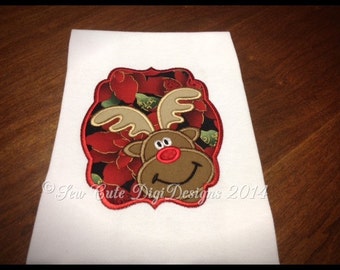 Adorable Santa's Reindeer Applique Design within a Elegant Frame