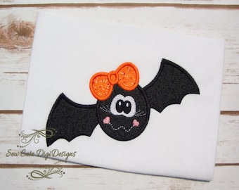 Cute Girl Halloween Bat Applique Design