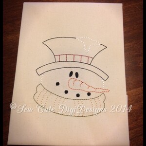 Primitive Redwork Snowman Machine Embroidery Design - Instant Download