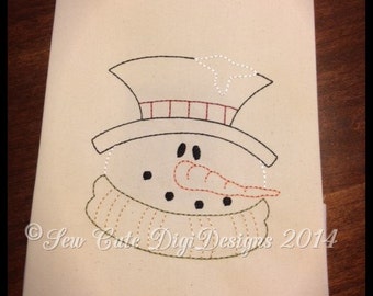 Primitive Redwork Snowman Machine Embroidery Design - Instant Download