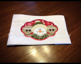 Adorable Snowman and Gingerbread within a elegant border Christmas Applique Design