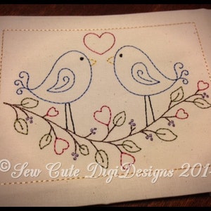 Love Birds Redwork Machine Embroidery Design - Instant Download