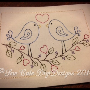 Love Birds Redwork Machine Embroidery Design Instant Download image 1