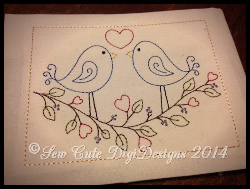 Love Birds Redwork Machine Embroidery Design Instant Download image 1