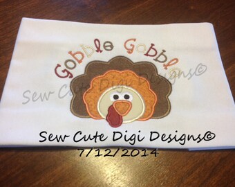 Gobble Gobble Thanksgiving Turkey Applique