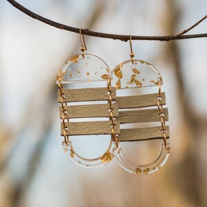 Leather Ladder Earrings - Lightweight Acetate in Gold Flake