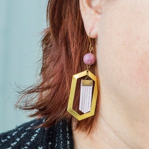 Hex Earrings with Lilac Vegan Suede Fringe & Amethyst Druzy zdjęcie 1