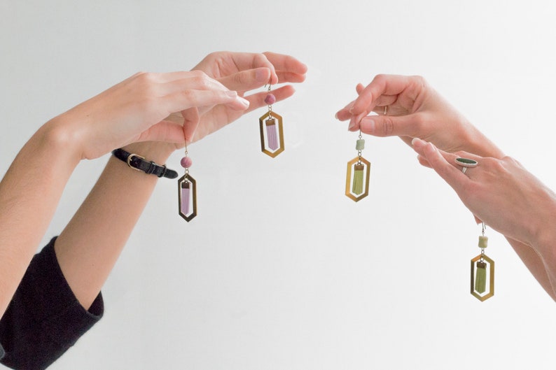 Hex Earrings with Lilac Vegan Suede Fringe & Amethyst Druzy zdjęcie 4