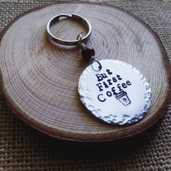 But first coffee stamped keychain