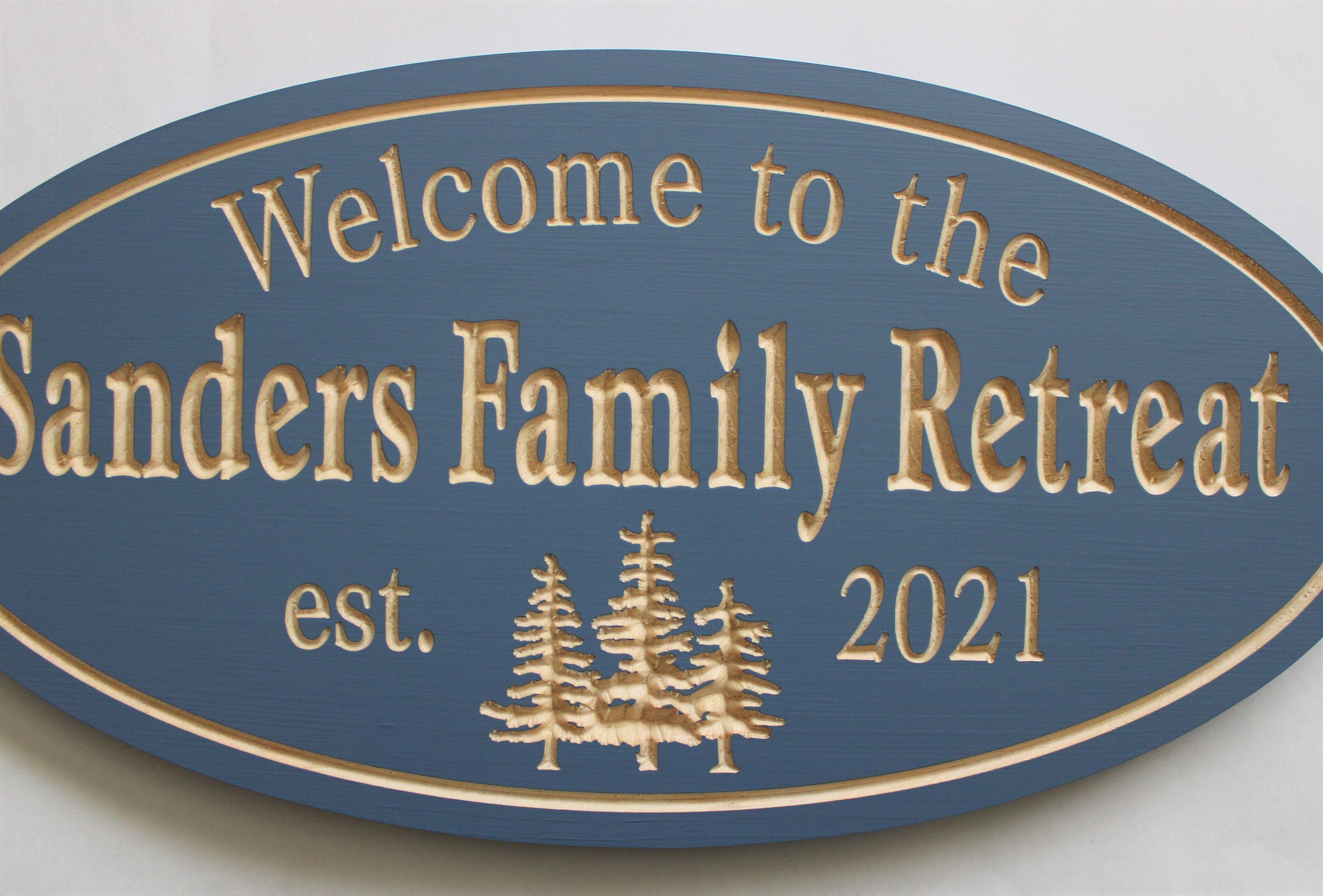 Custom Oval Wood Cottage Sign W Carved Trees Custom Carved Etsy Canada