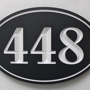 Custom  Oval  PVC House Number Sign - Weather Resistant House Number Plaque with White Carving