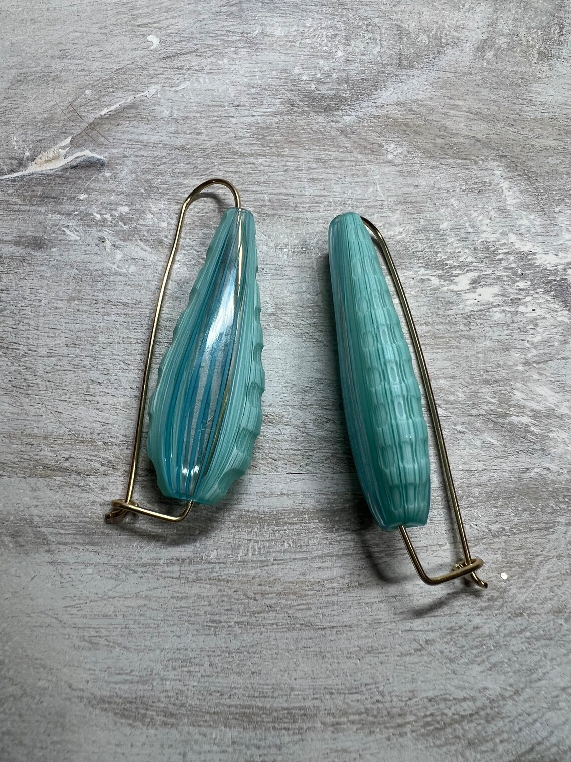 Seafoam Teardrop Glass Blown Earrings 14K Gold Etsy