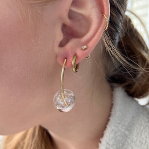 Transparent Cherry Bomb Stem and Bubble Blown Glass Earrings | 14K Gold Filled Wire