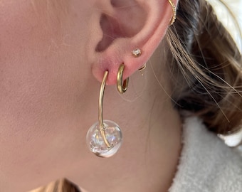 Transparent Cherry Bomb Stem and Bubble Blown Glass Earrings | 14K Gold Filled Wire