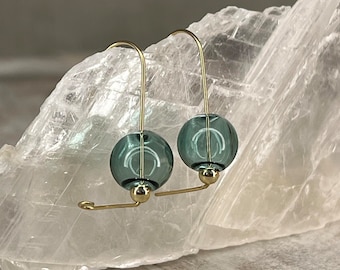 Sea Green Blown Glass Bubble Earrings | 14K Gold Filled Wire Loop