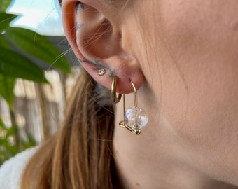Transparent Bubble Blown Glass Earrings | 14K Gold Filled or 925K Sterling Silver Wire Loop