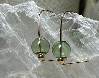 Peridot Green Blown Glass Bubble Earrings | 14K Gold Filled Wire Loop