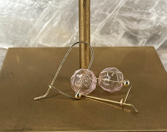Faceted Soft Pink Glass Bubble Earrings | 14K Gold Filled Hammered Wire Loop