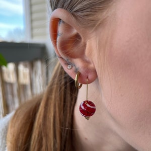 Candy Cane Red Blown Glass Earrings | 14K Gold Filled or 925K Sterling Silver