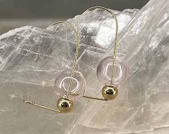 Soft Pink Blown Glass Earrings: Gold Filled or Sterling Silver Wire Loop