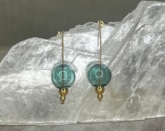 Sea Green Blue Blown Glass Earrings | 14K Gold Filled or 925K Sterling Silver