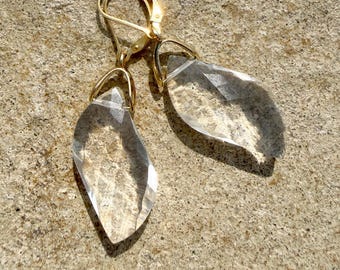 Faceted Clear Quartz Drop Earrings | 14K Gold Filled Huggie Hoops