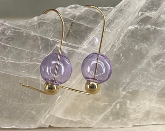 Lavender Blown Glass Bubble Earrings: Gold Filled or Sterling Silver Wire Loop
