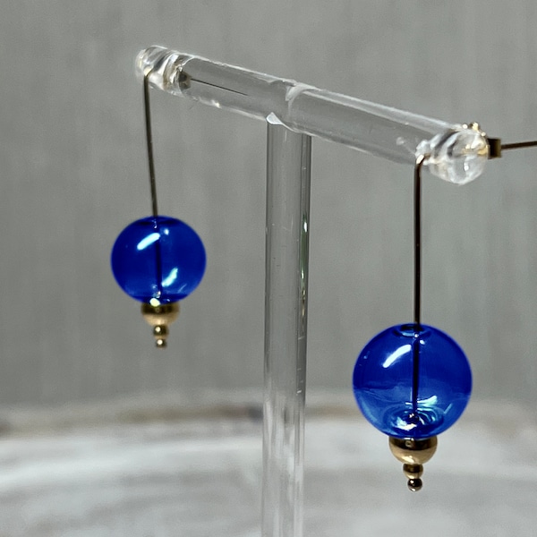 Cobalt Blue Blown Glass Earrings | 14K Gold Filled Wire