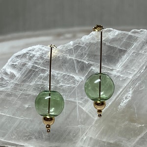 Peridot Green Bubble Blown Glass Earrings | 14K Gold Filled Wire