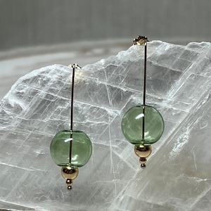 Peridot Green Bubble Blown Glass Earrings | 14K Gold Filled or 925K Sterling Silver