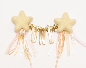 GOLD STAR // needle felt star cake topper  // customize your cake topper with your little one's name or age!