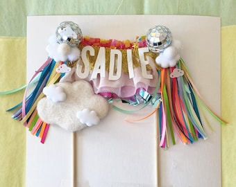 Cloudy With A Chance FRINGE CAKE TOPPER // Customize your cake topper with your little one's name or age!