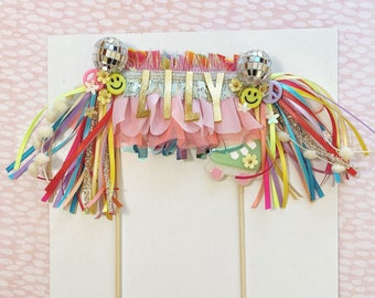 Groovy + Retro FRINGE CAKE TOPPER // Customize your cake topper with your little one's name or age!