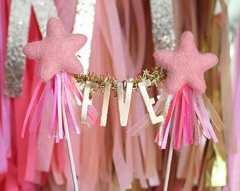 Bubble Gum Pink // Needle-felt Star Cake Topper // customize with your little one's name or age!