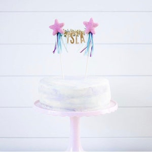 MERMAID MAGIC // light purple needle felt star cake topper // customize your cake topper with your little one's name or age image 2