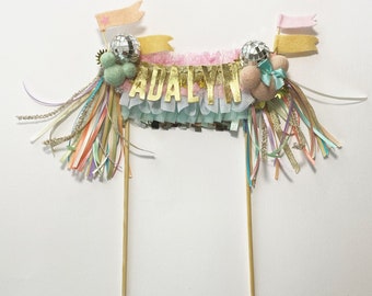 Magical Pastel Mouse FRINGE CAKE TOPPER // Customize your cake topper with your little one's name or age!