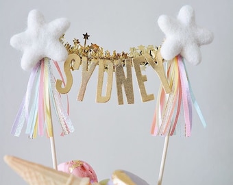 PASTEL RAINBOW // needle felt star cake topper  // customize your cake topper with your little one's name or age!