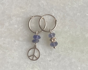 Sterling silver hoop earrings with purple iolite
