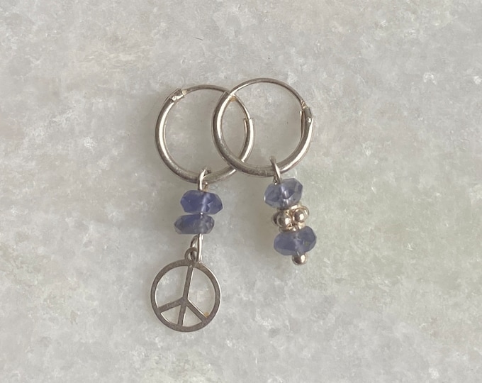 Sterling silver hoop earrings with purple iolite