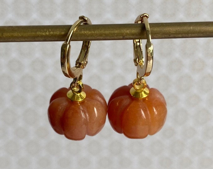 Featured listing image: Gold plated earrings with carnelian pumpkin charms