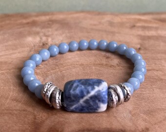 Elastic bracelet with angelite and sodalite beads