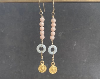 Gold plated earrings with pastel jade beads