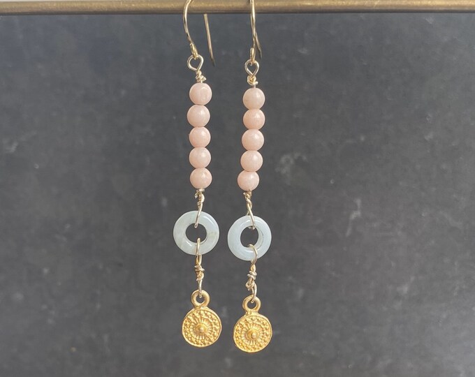 Gold plated earrings with pastel jade beads 