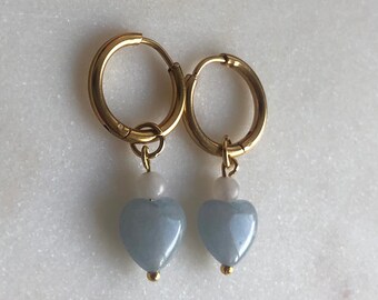 Gold plated earrings with blue agate and rose quartz beads