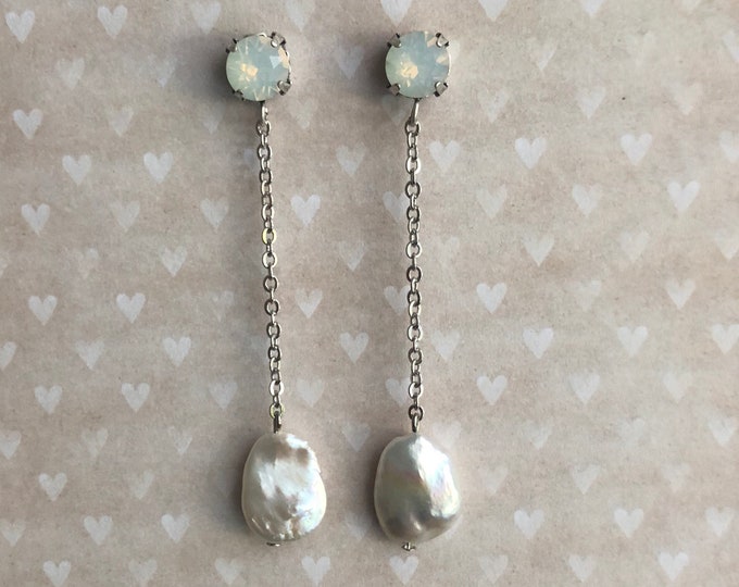 Bridal earrings with Swarovski and keshi pearls
